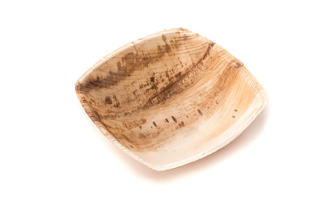 6 inch square palm leaf bowl at angle