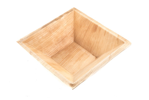 7 inch square palm leaf bowl at angle