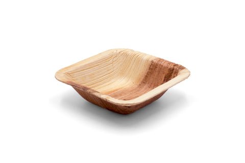 3 inch square palm leaf bowl at angle