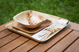 Birch wood cutlery kit and palm leaf dishes