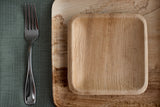 Square palm leaf plates with fork