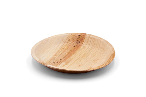 7 inch round palm leaf plate at angle