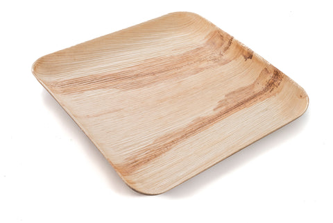 9 inch square palm leaf plate at angle