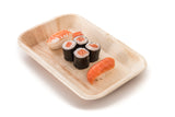 9 inch rectangle palm leaf tray with sushi