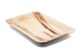 14 inch rectangle palm leaf platter at angle